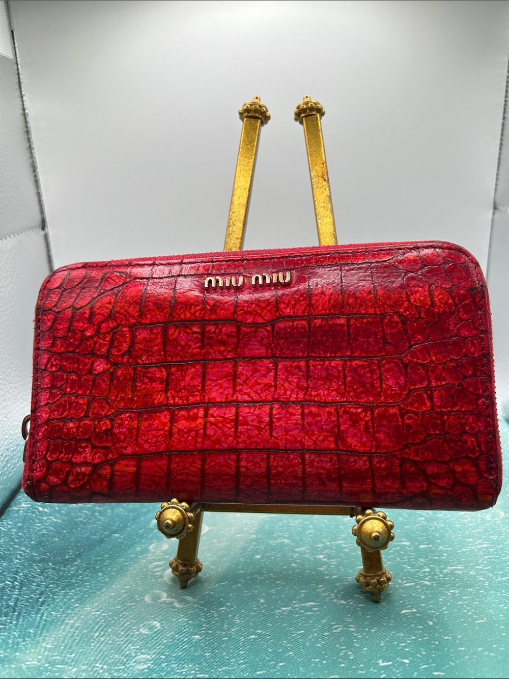 Miu Miu Red Crocodile Embossed Wallet COA Card